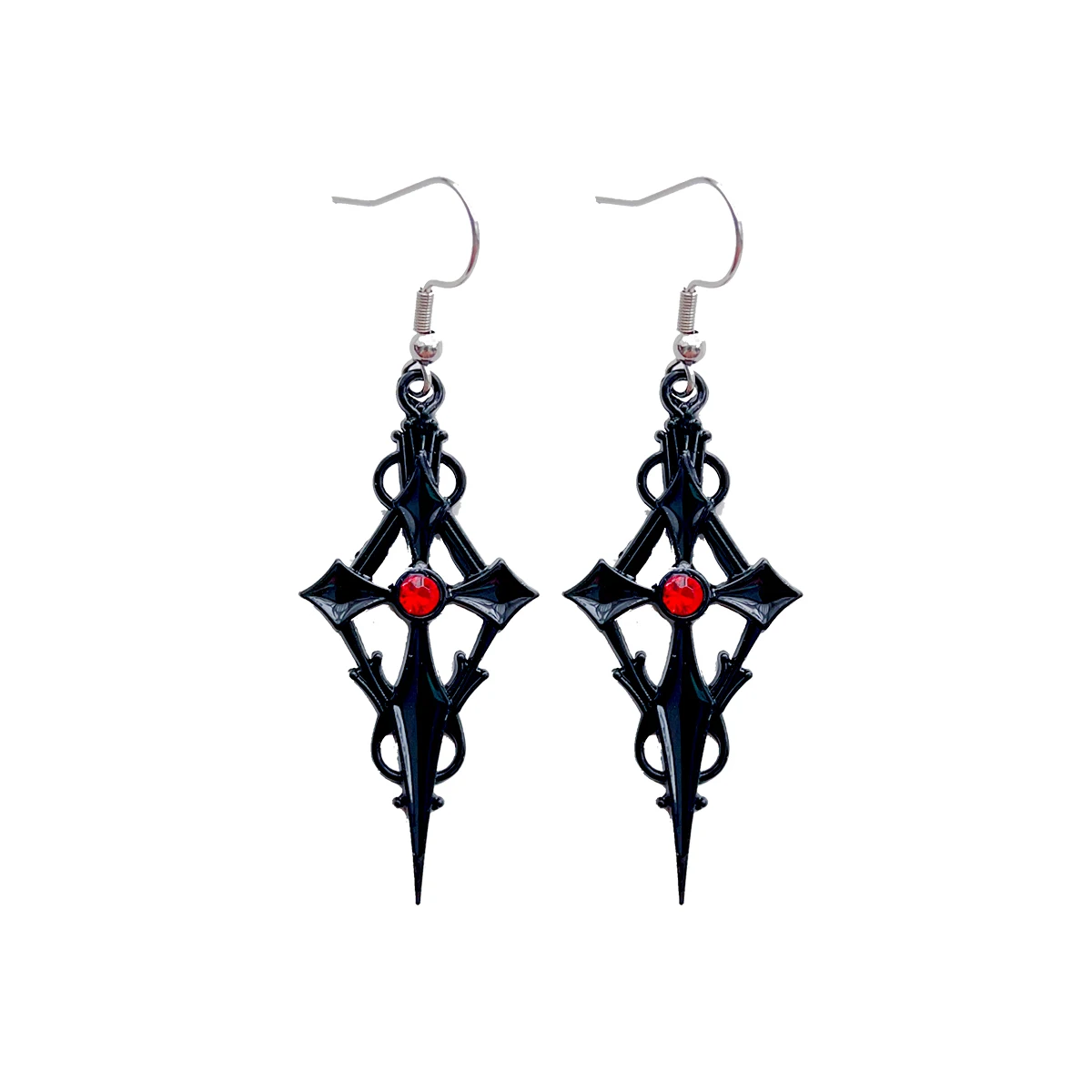Fashionable Gothic-style black hollowed-out carved cross-shaped earrings, earrings and other women's accessories