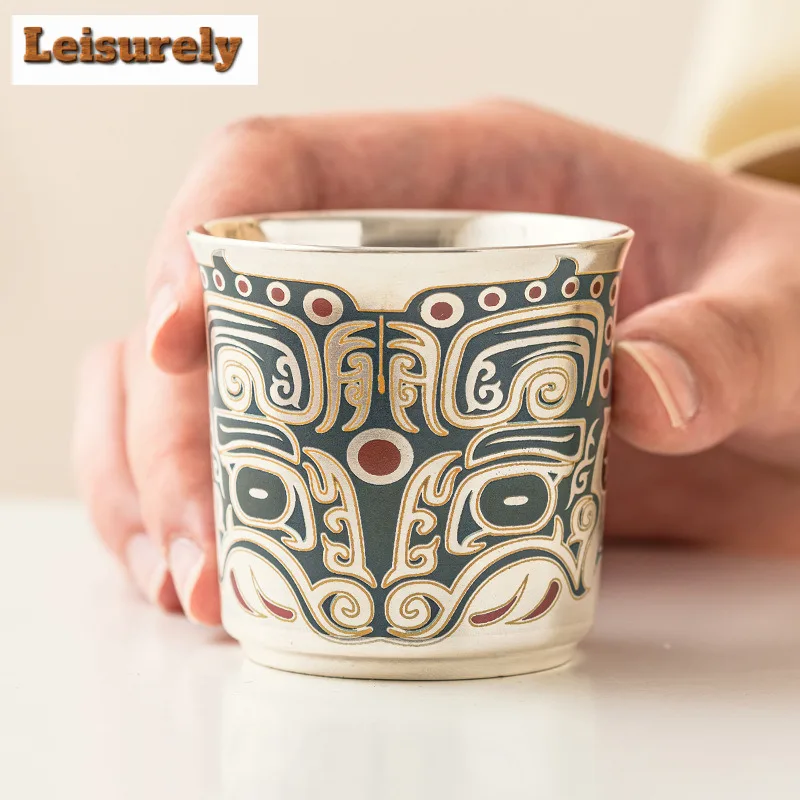 60ml High End 999 Gilded Silver Teacup Luxury Taotie Pattern Single Master Cup Tasting Tea Bowl Mugs Kung Fu Teaware Drinking