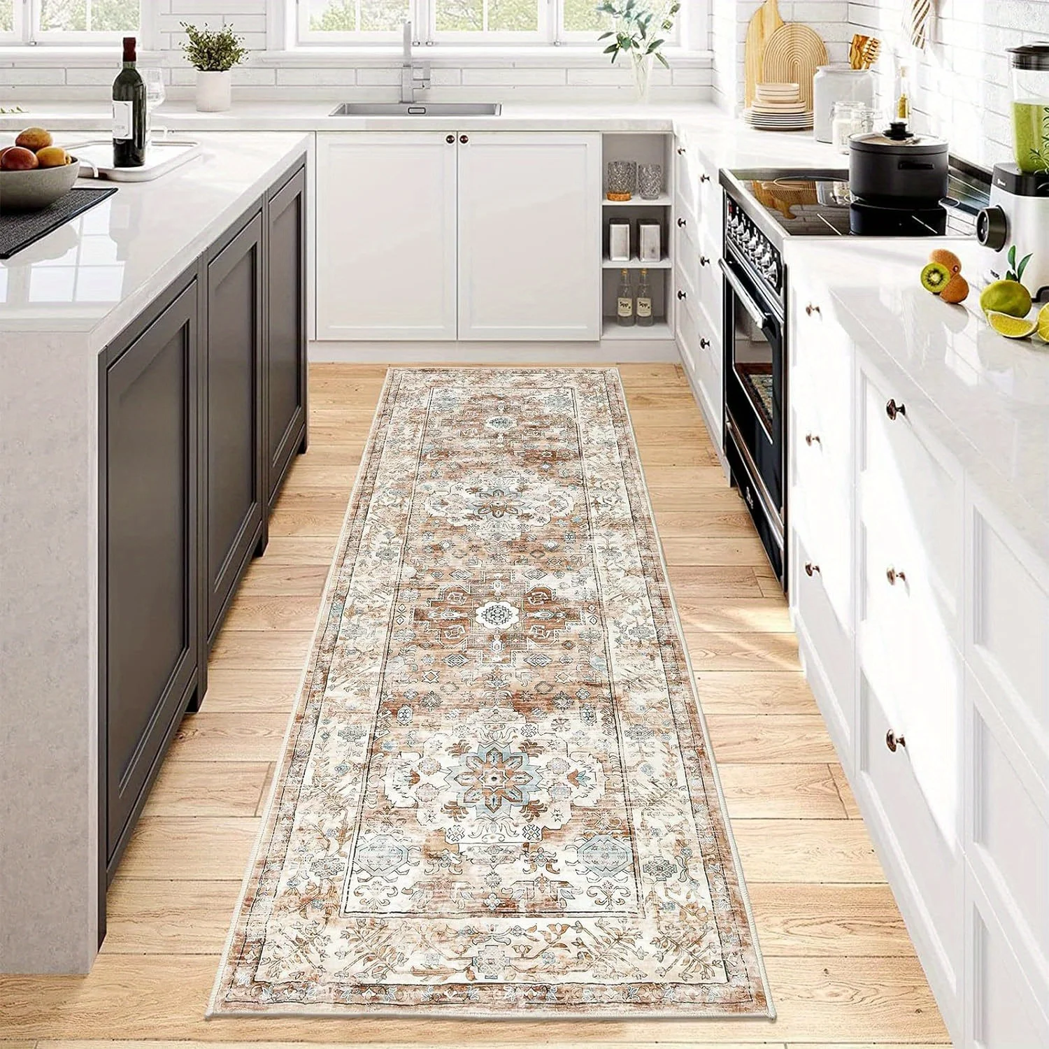 Hallway rug, washable Bohemian-style rug with rubber backing, perfect for hallways, rustic-style rug