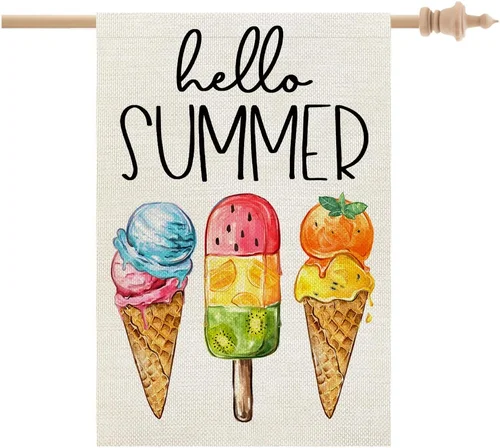 Hello Summer House Flag 28 X 40 Inch, Ice Cream Popsicle Double Sided Decorative 7445040641616 AAV hhz