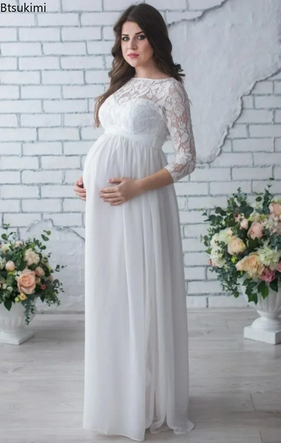 New2024 Women's Crochet Lace Maternity Photography Props Dresses Maternity Photo Shoot Cardigan Dress Pregnancy Women Long Dress