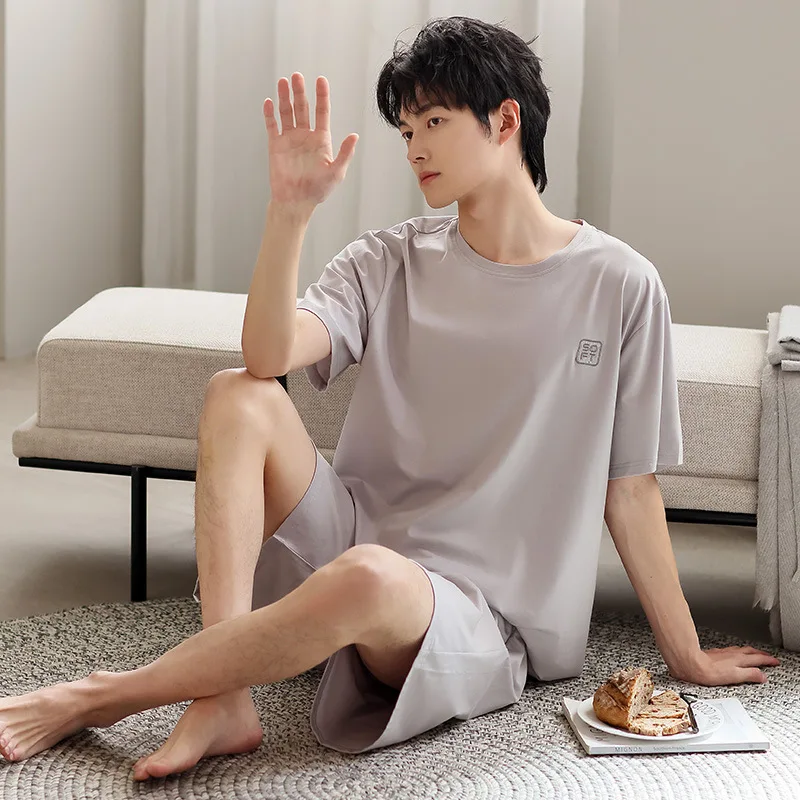 Modal pajamas men's summer 2025 new Male ice silk shorts Short Sleeves Sleeping Top thin loungewear set pyjamas Homme Dropship