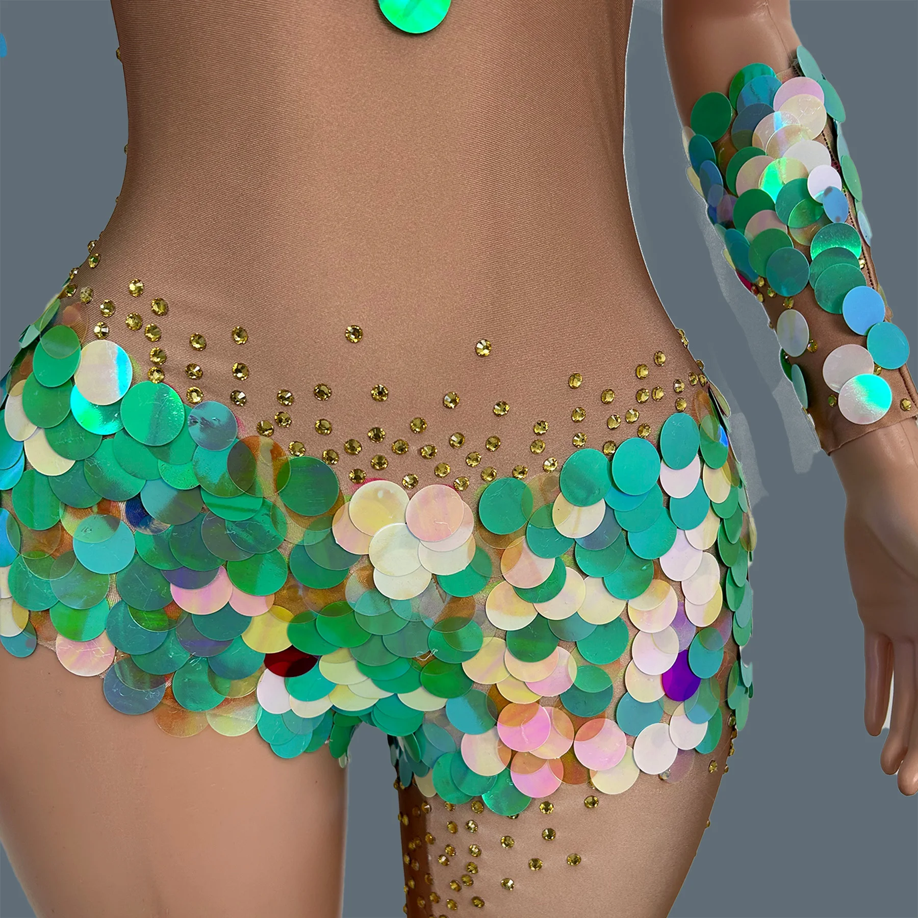 Designer Sparkly Sequins One Leg Jumpsuit Club Showgirl Stage Performance Wear Event Dance Show Streamer Bodysuit Renyudantuiku view 6