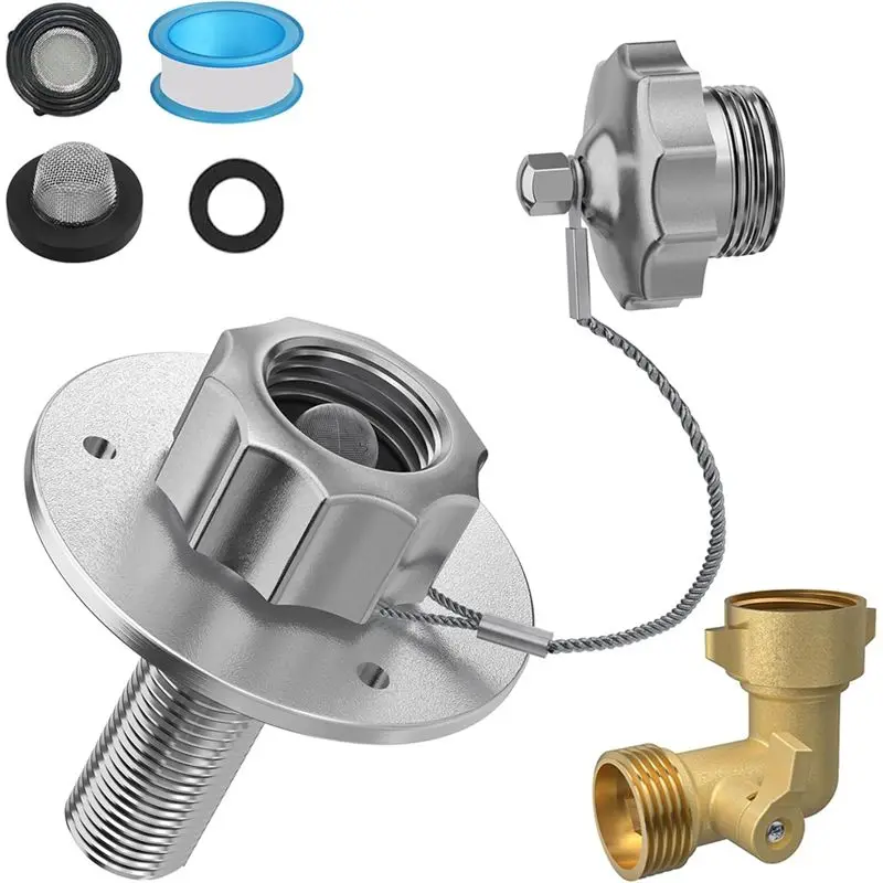 M46K-City For RV For RV Campers Motorhome Trailer Marine Compatible 90° Solid Brass Hose Elbow With Check Valve, Water Inlet