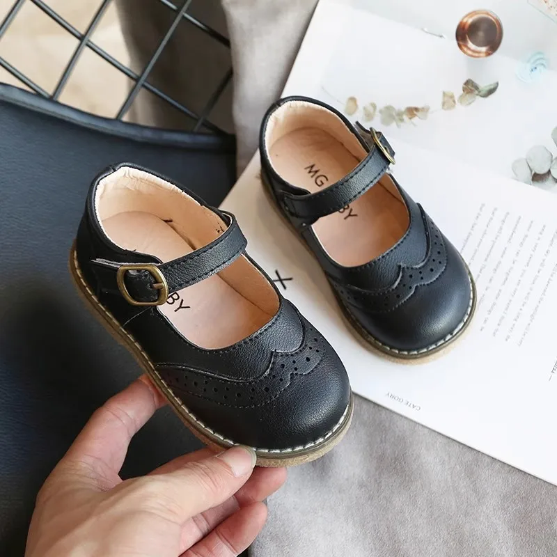 Vintage British Style Kids Leather Shoes Girls Princess Shoes 2024 Autumn Breathable Boys Fashion Sneakers Soft Sole Footwear