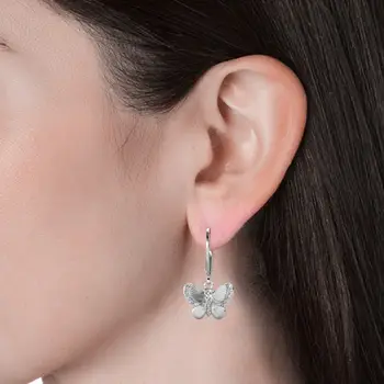 Visací náušnice Daisini s motýlem, zdobené krystaly Swarovski, bílé zlato, pokovené mosazí, elegantní svatební dárek pro ženy. 12 nejlepší prodej krajka Swarovski - №6