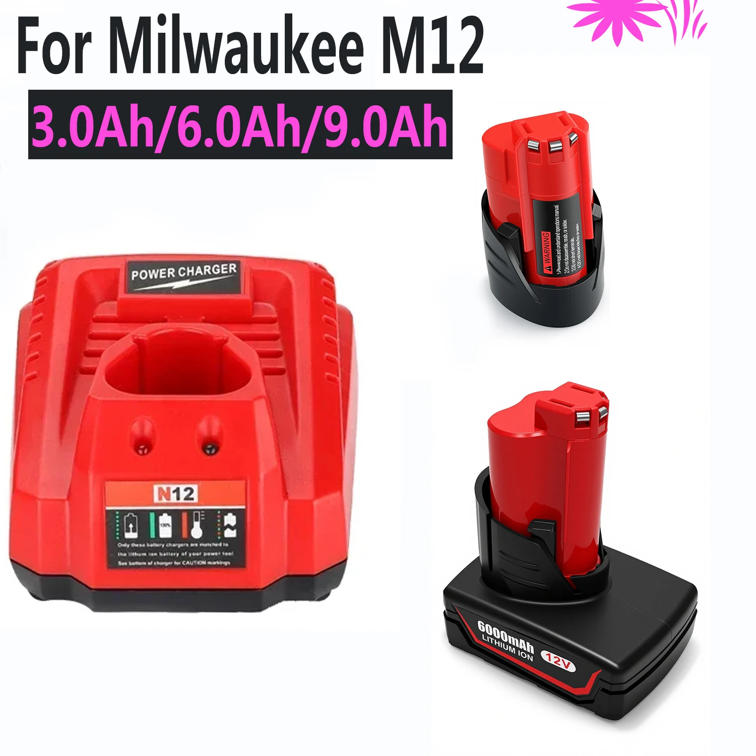 M12 3.0/6.0/9.0 Li-ion Battery For Milwaukee 48-11-2411 48-11-2420 48-11-2401 48-11-2401 12-Volt M12 Cordless Tool Battery