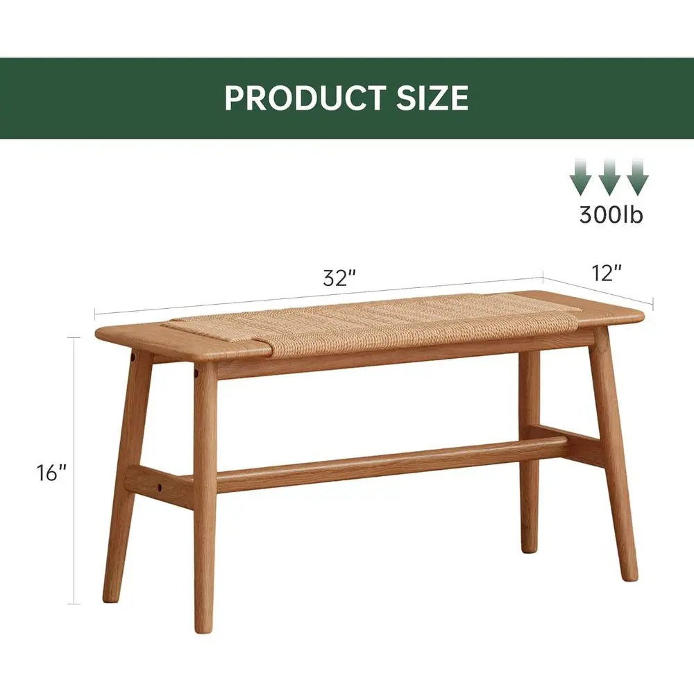 100% Solid Oak Wood Bench,Hand Woven Design,Solid Mortise and Tenon truction-Solid Structure o Chair Legs,Woven Rattan Entryway