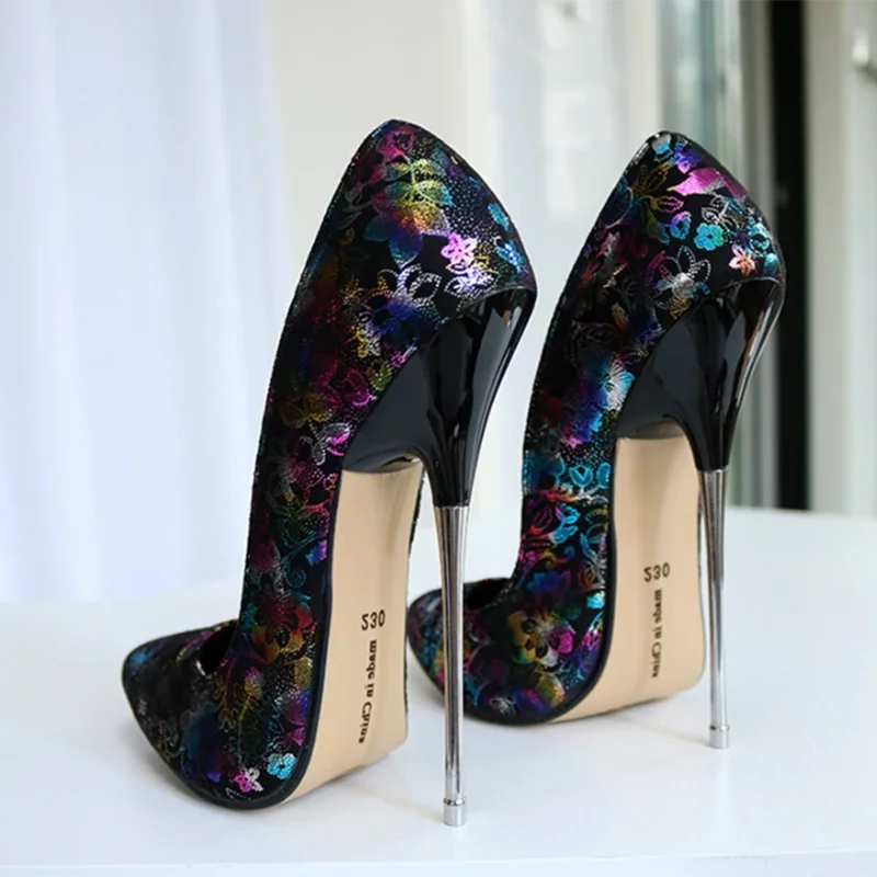 16cm Metal Super High Heels Bilng Stilettos Sexy Black Chic Pumps Fetish Sparkly Catwalk Show Model Party Unisex Shoes