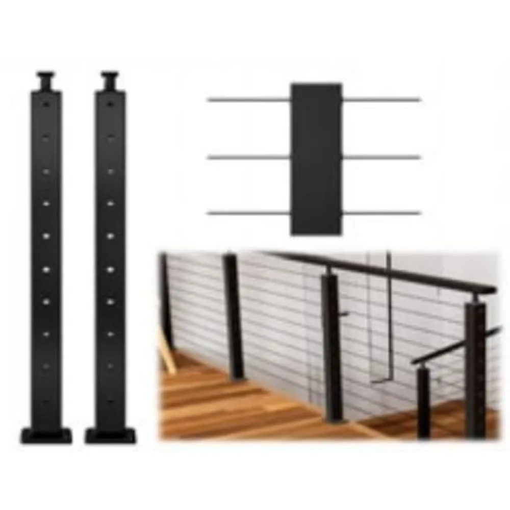 

5ft-10ft Complete Set 36" Cable Railing Post Kit Include 2Pack Black Cable Deck Railing Posts PS01, 150ft Wire Rope, Swageless C