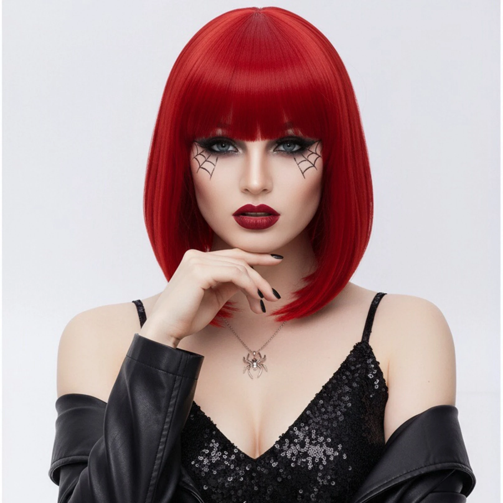 

MSIWIGS женские синтетические прямые короткие красные парики боб с челкой косплей парик женский