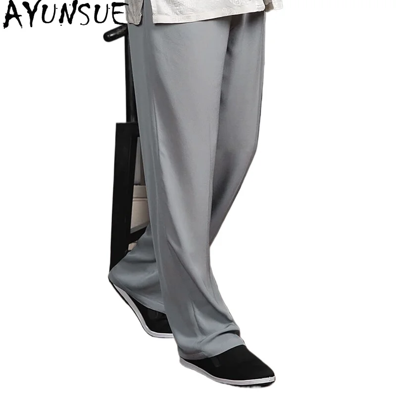 

AYUNSUE 100% натуральные шелковые брюки из тутового шелка для мужчин, летние модные тонкие брюки с эластичной резинкой на талии, повседневные брюки, мужская одежда, Pantalones