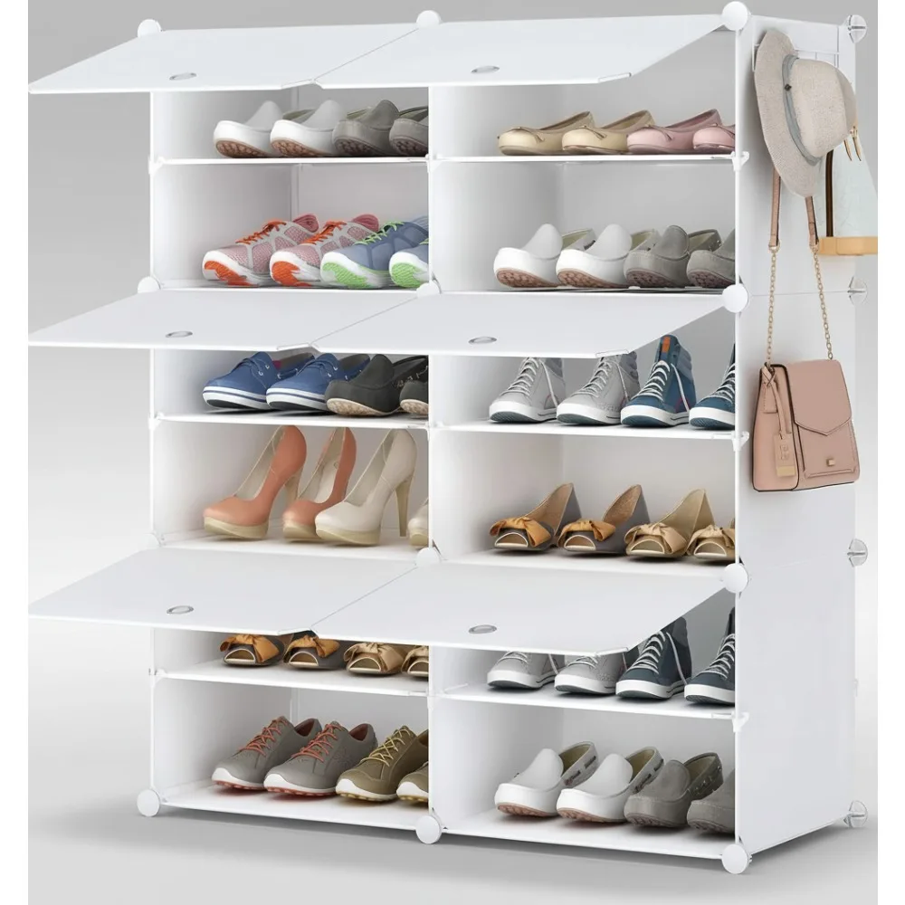 

6-Tier Shoe Storage Cabinet, 24-Pair Plastic Shoe Organizer for Closet Hallway Bedroom Entryway