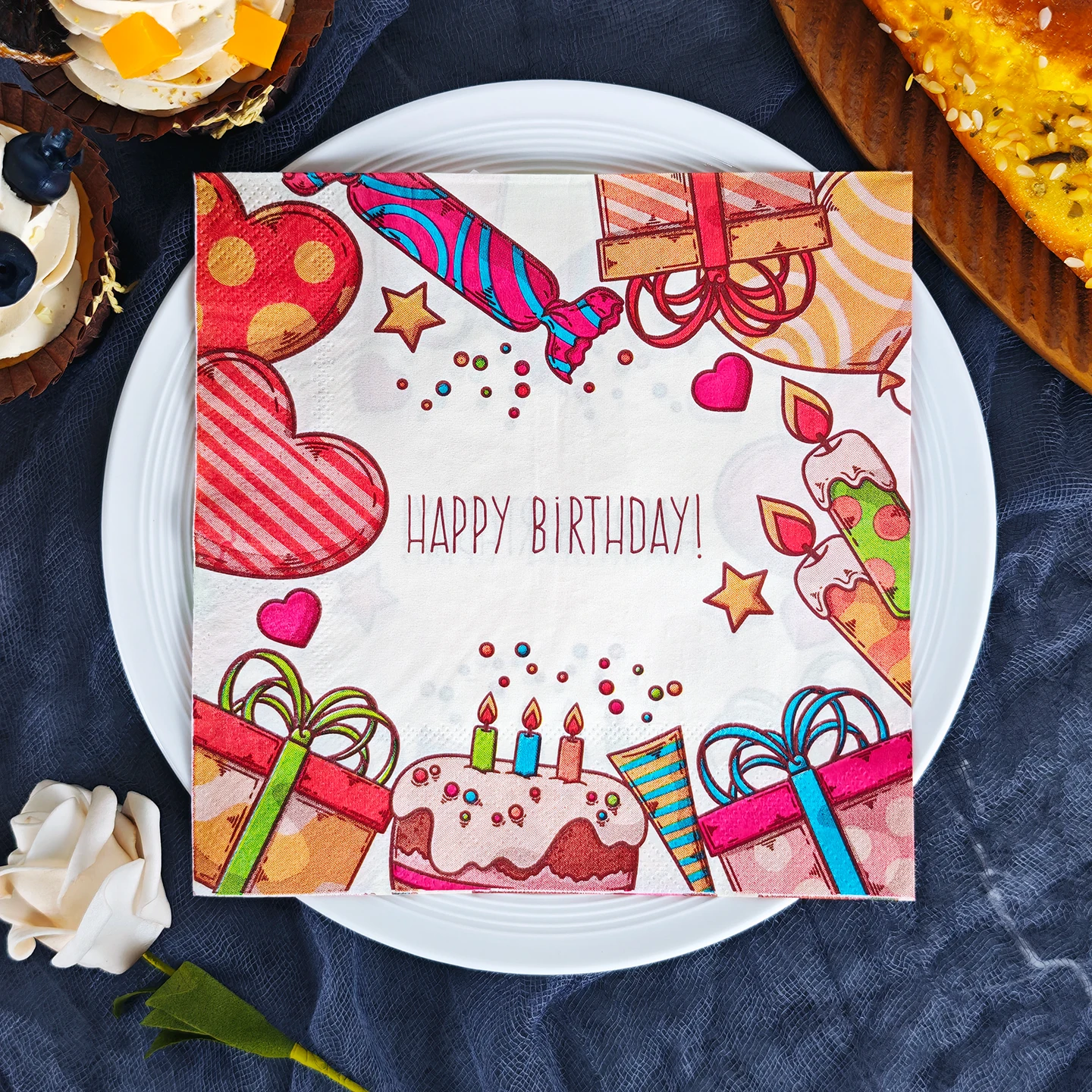 20/50pcs 33*33cm 2ply Happy Birthday Cake Gift Printed Napkins for Birthday Parties,Dining,Baking,Perfect for Winter,New Year