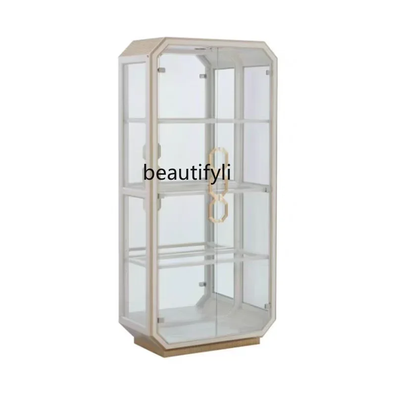 

American Style Solid Wood Light Luxury Glass Wine Cabinet Living Room Home Display Cabinet Modern Minimalist
