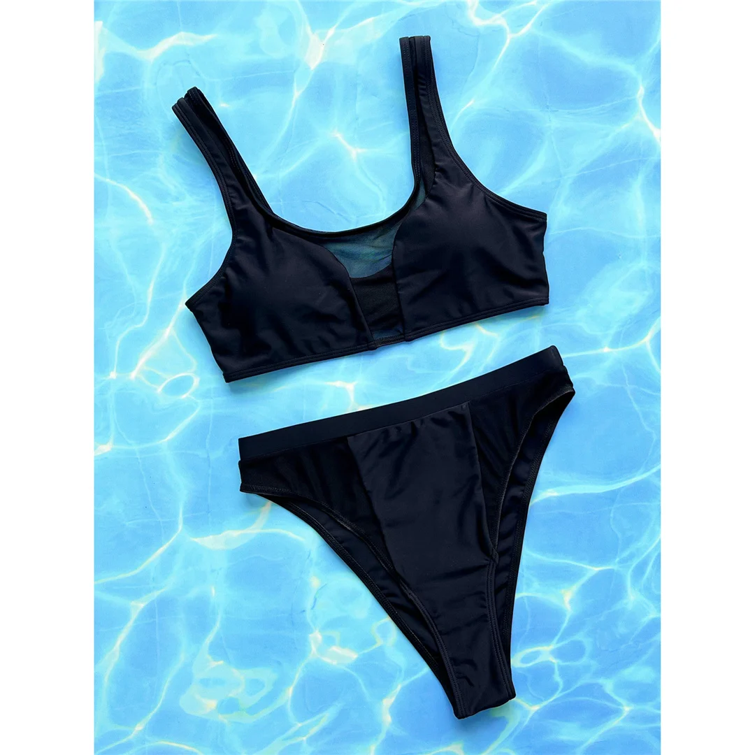 Neuer transparenter Damen-Badeanzug aus Mesh, hochtaillierter Bikini, zweiteiliger Bikini-Set, Badebekleidung, Badeanzug, Schwimmanzug V4862 – Detail 9