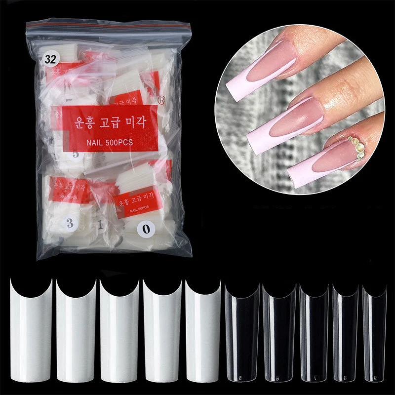 500/550pcs C U Curved Square Design Half Cover French False Nail Art Tips Acrylic Clear Natural Salons DIY Practice UV  Gel Tip