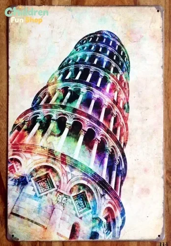 Retro Tower Of Pisa Italy Metal Tin Wall Sign Plaque Door 30 x 20 cm Wall Art --Tin Sign
