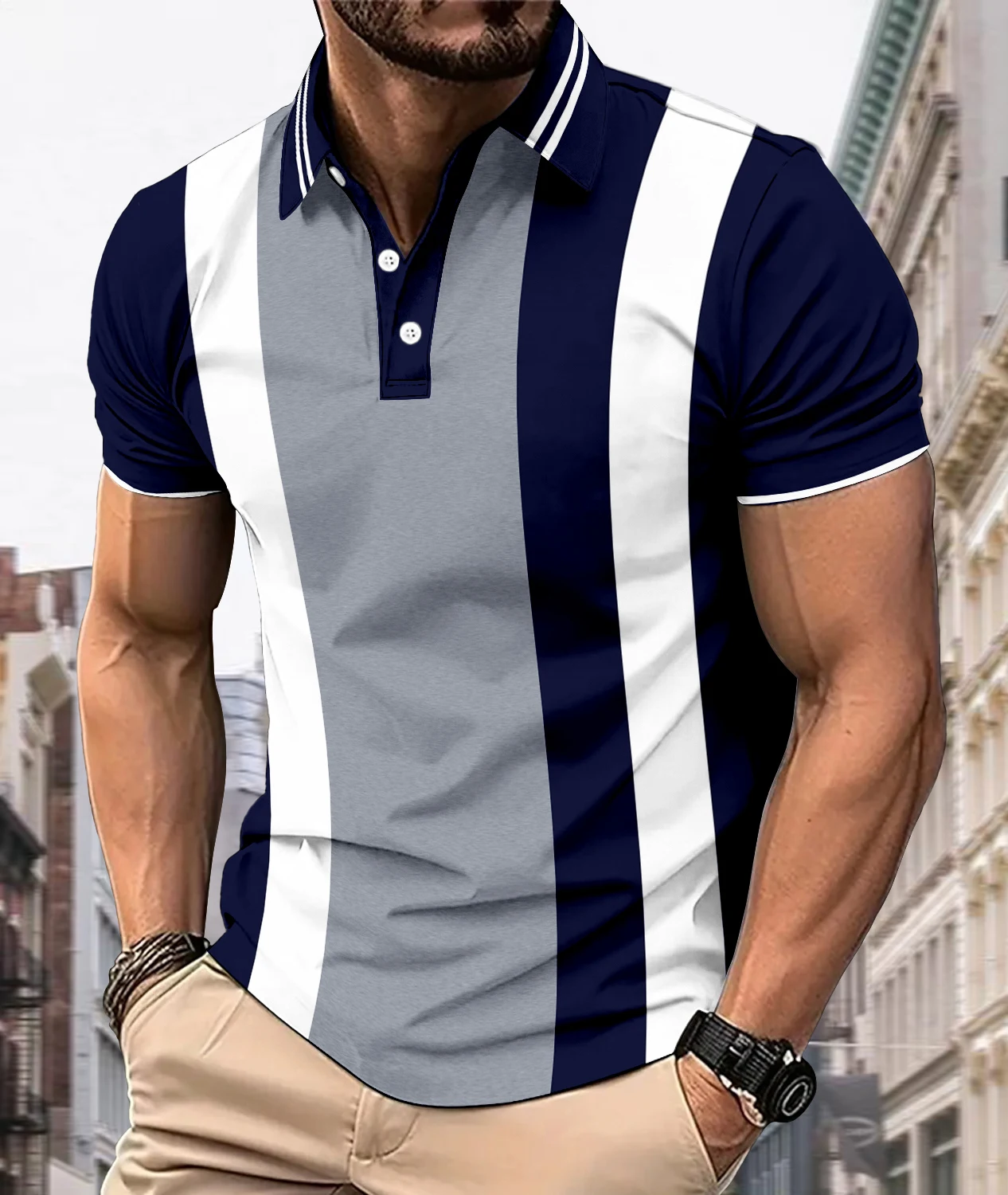 Men's casual solid color polo summer fashion short sleeved polo outdoor sports top can be machine washed