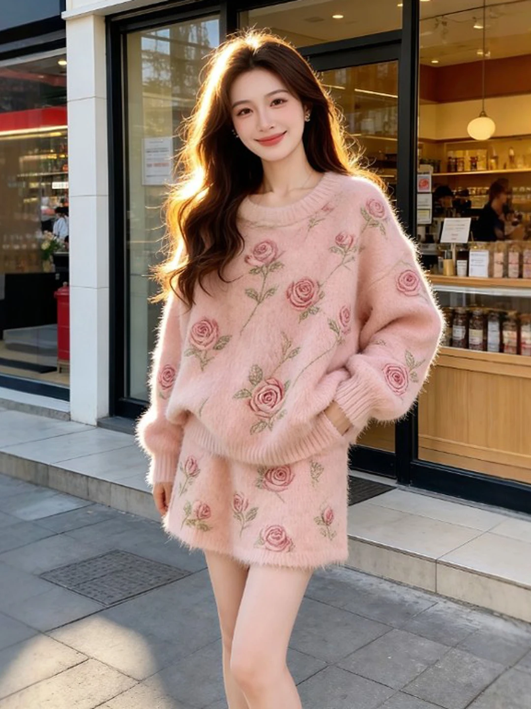 

Уникальный комплект из свитера и юбки с цветочным принтом, маленького размера, весенний модный женский наряд, удобный комплект с короткой юбкой с высокой талией