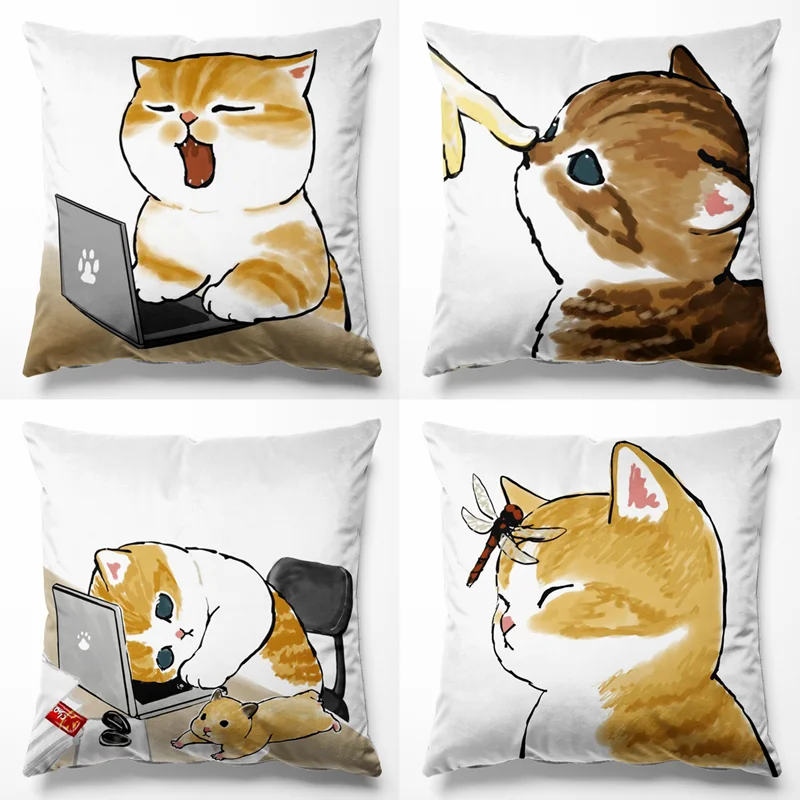 

Computer Cat Pillowcase Cute Kitten Cat Throw Pillow Case for Living Room Bed Sofa Pillow Cover Kids Gir Boy Room Home Decor