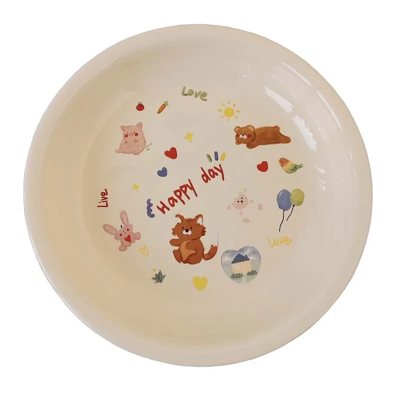 Korean Ins Style Disc Creative Cartoon Cute Ceramic Plate Animal Girl Heart Cream Mug Dessert Cake Plate Breakfast Bowl Birthday
