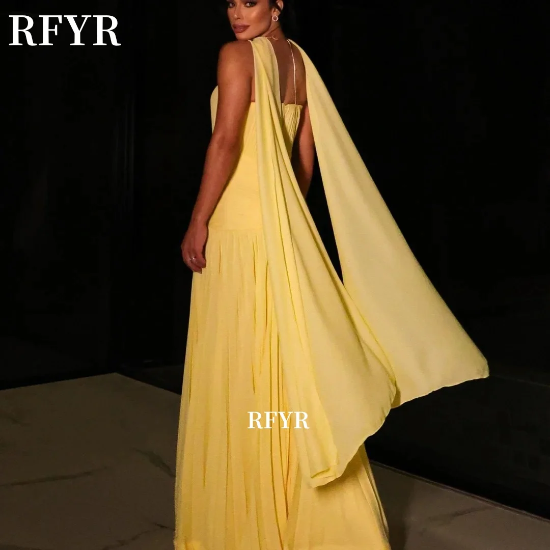 RFYR Chiffon Prom Dress with Scarf Party Dress with Pleats A Line Vestido De Novia Evening Dress vestidos de fiesta Customized