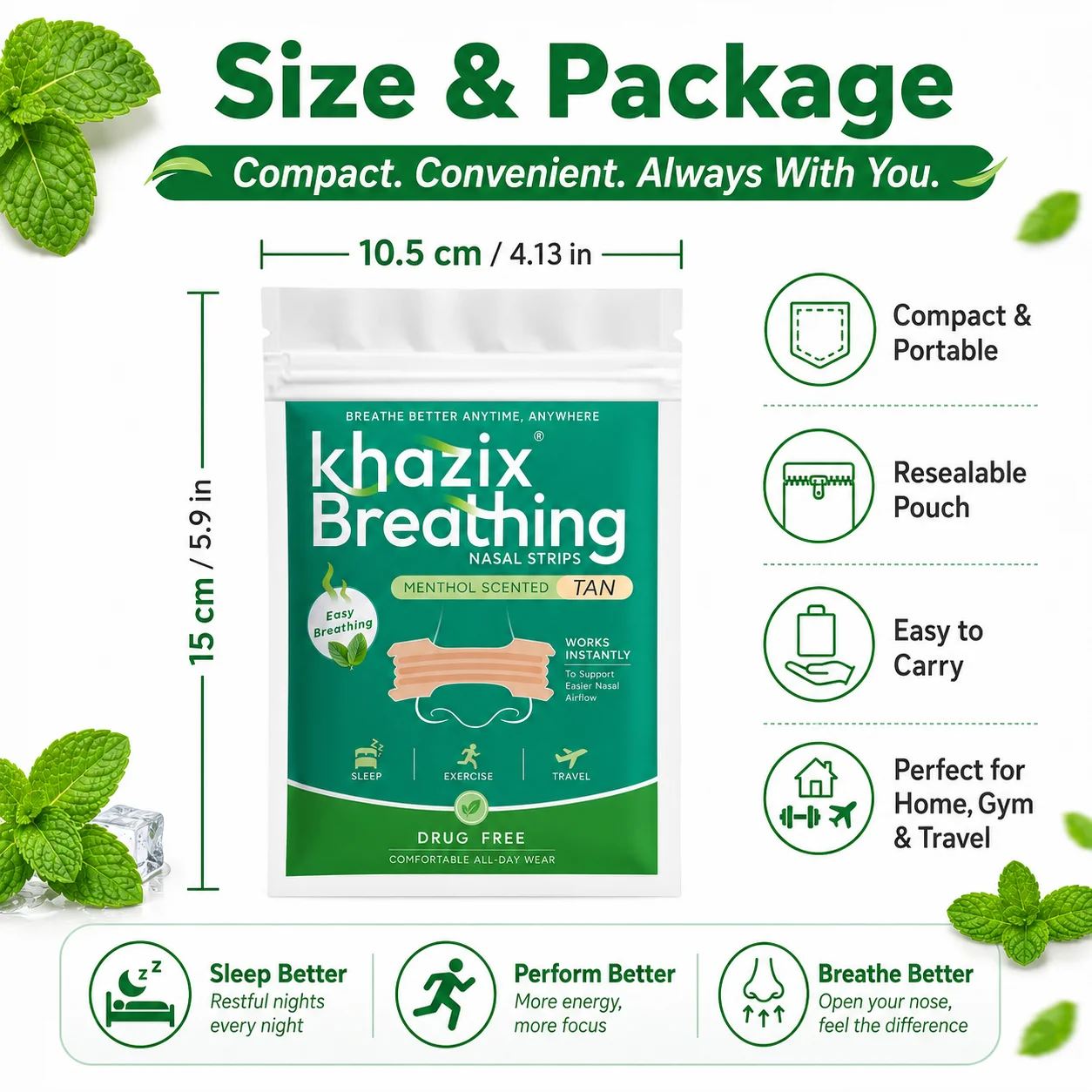 30PCS Menthol Nasal Strips for Easier Breathing, Comfortable Nose Strips for Sleep Exercise Travel Daily Use