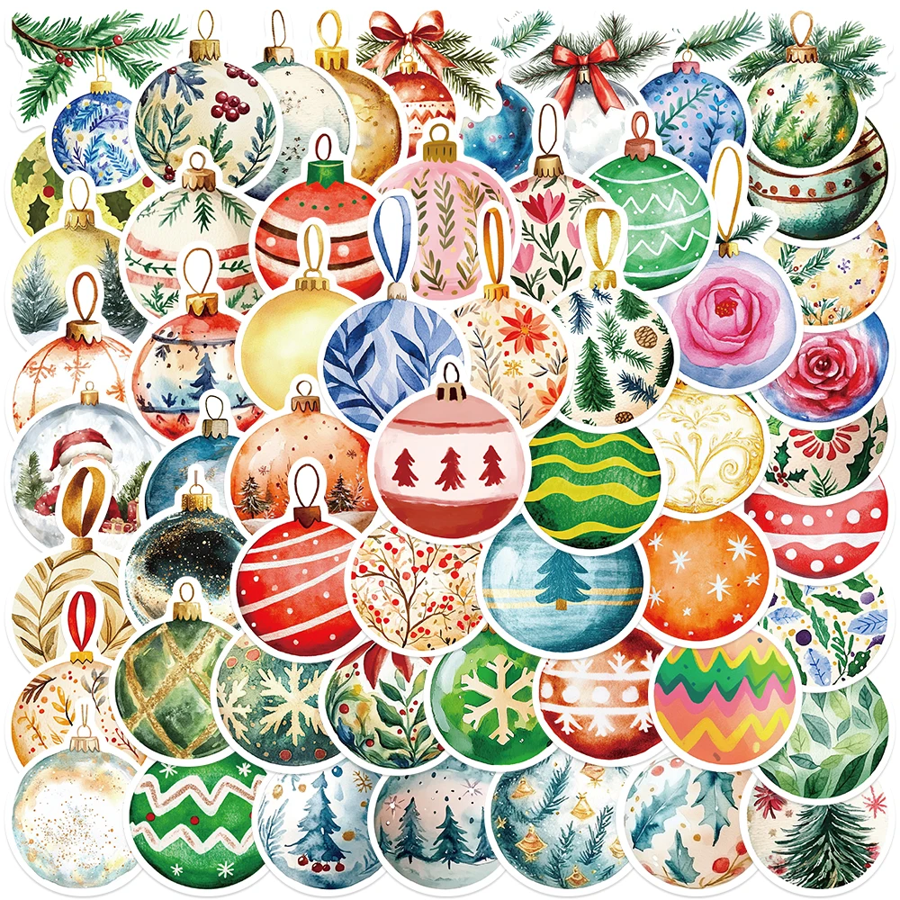 

56pcs Cute Cartoon Christmas Balls Stickers For Laptop Water Bottle Luggage Notebook Guitar Waterproof Graffiti Vinyl Decals