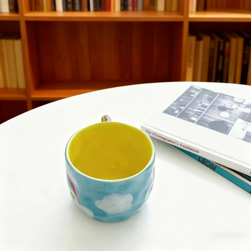 Rainbow Korean Ins Style Hand Pinched Irregular Ceramic Mugs Hand-painted Flower Coffee Cups Milk Tea Cup Valentine's Day Gift