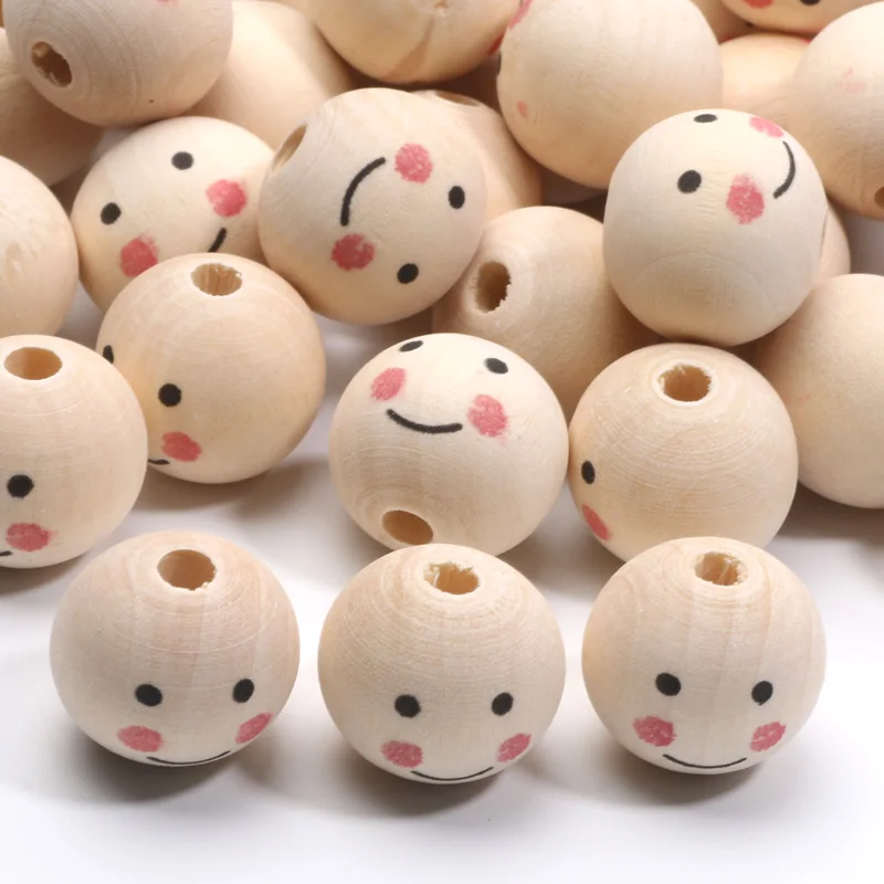 5/10/20PCS Smile Shy Pattern 12mm 20mm 25mm Light Color Wood Beads Fashion DIY Bracelet Necklace Pendant Decorative Beads