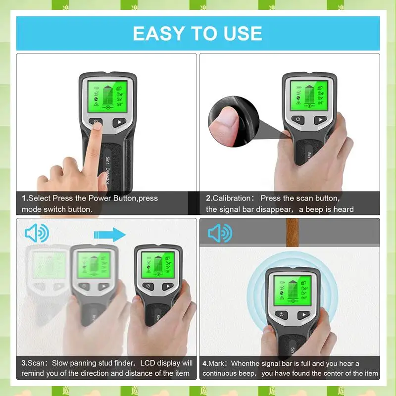 2025 5-In-1 Studs Metal Detector Wall Scanner AC Wood Finder Cable Wires Depth Tracker Electric Box Finder Wall Detector Durable
