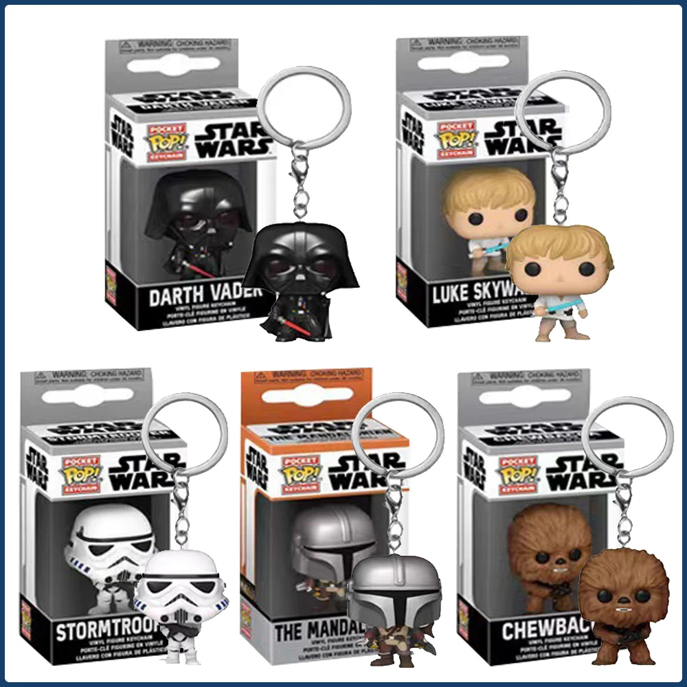 

FUNKO Keychain Star Wars Chewbacca Luke Skywalker Darth Vader Mandalorian Q-version Movie Peripheral Pendant Keychains Kid Gift