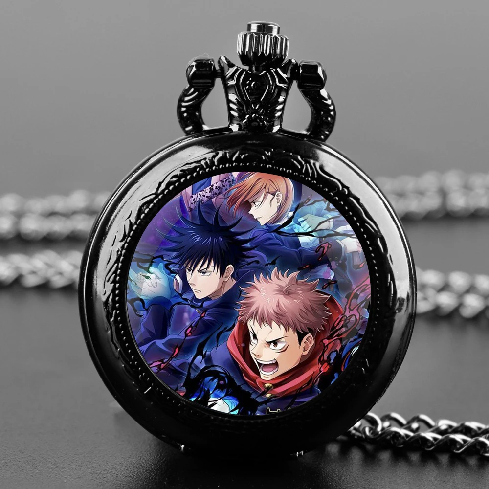 Jujutsu Kaisen Pocket Watch Elegant Exquisite Reteo Black Creative Design Quartz Pocket Watches for Women Men Children
