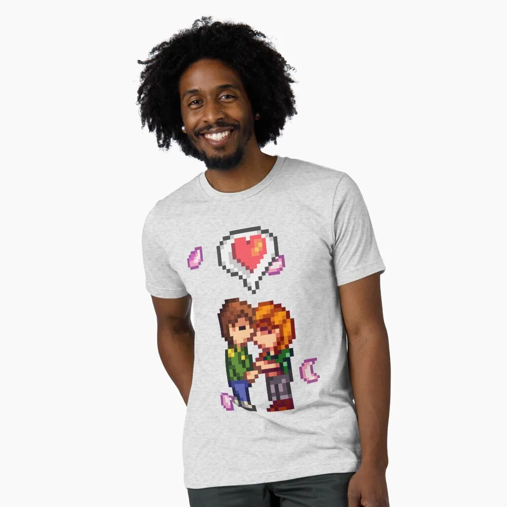 

overs in the valley Gift t shirt Retro cartoon pixel game Stardew Valley Graphic Tee Y2K clothes 100% cotton Large size Tops