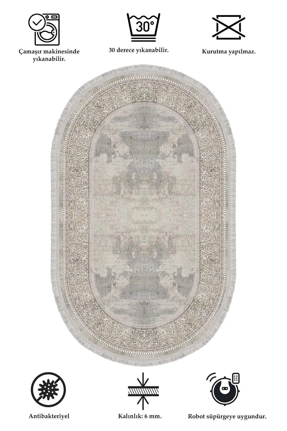 

DOLBOVI Vintage digital printing washable non-slip base stain resistant Oval living room carpet