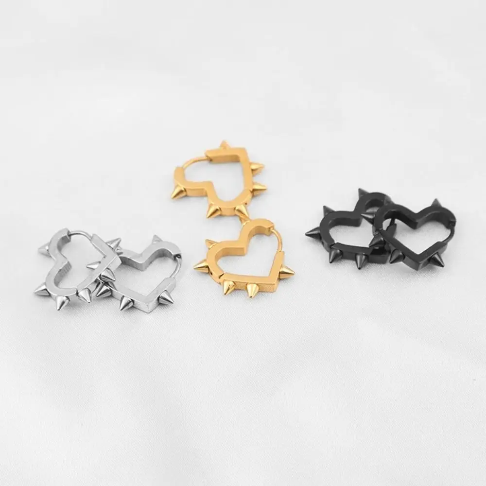 Men Goth Heart Earrings Fashion Y2K Stud Earrings Gold Sliver Ear Buckle  Trendy Gothic Stainless Steel Punk Rock Earrings