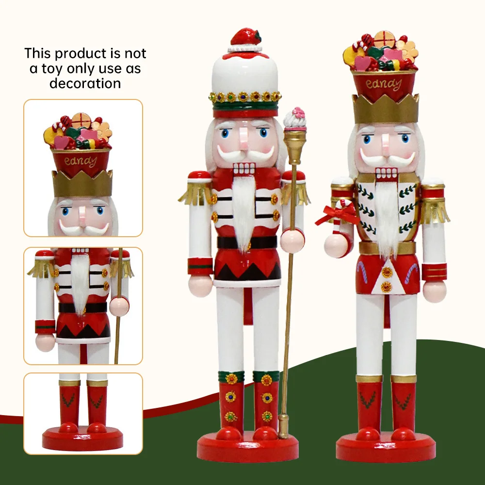 38CM Nutcracker Soldier Puppet Candy Series Wooden Nutcracker Statue Handicraft Doll Toy Christmas New Year Gift Home Decoration