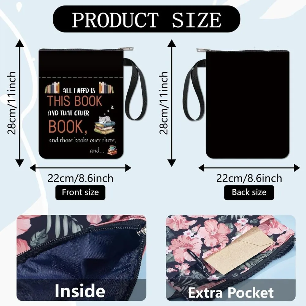 Words Book Sleeve Cat Book Protector Book Patterns Black Book Covers for Paperbacks Washable Fabric Cloth Book Cover with Zipper