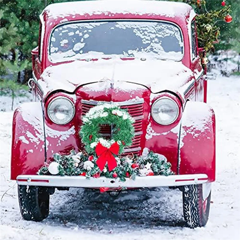 A59E-Weihnachtsdekorkranz mit Lichtern, passend für Auto, LKW, Türdekoration, Montageausrüstung im Lieferumfang enthalten