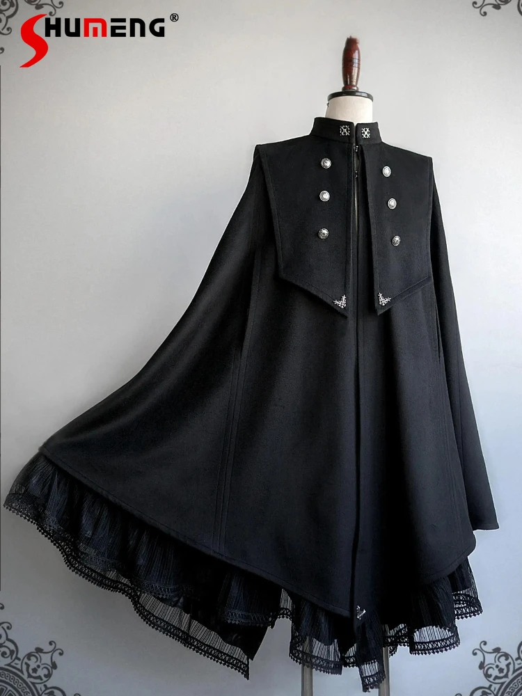 

Halloween Cos Black Capes Shawl Autumn Winter New Sweet Cool Double-Breasted Short Jacket French Court Style Lolita Prince Cloak