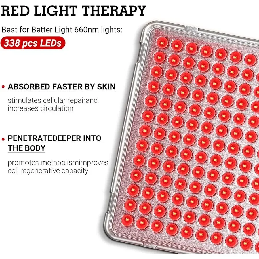 Terapia de luz 338 LEDs Dispositivo de terapia de luz vermelha vermelha profunda 660nm para rosto corporal para alívio da dor, saúde da pele, antienvelhecimento