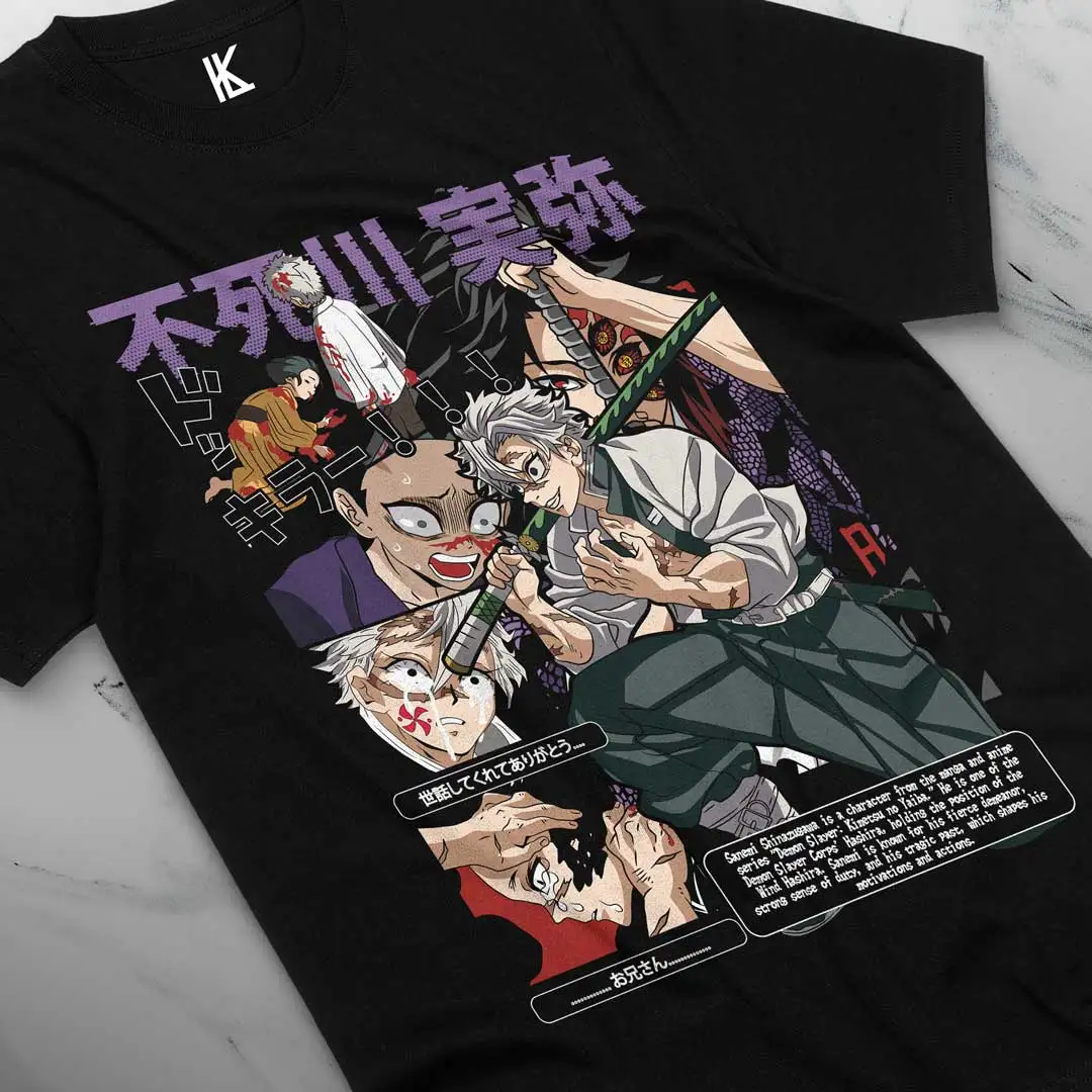 Sanemi Kokushibo Shirt Wind Hashira T-Shirt Demon Slayer Anime Tee Doma Tshirt Cotton