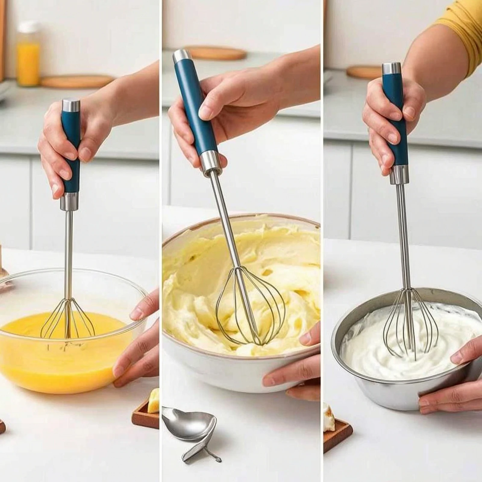 Semi-Automatic Whisk Premium Egg Whisk Manual Hand Mixer Sturdy Rust Resistant for Home Bakers, Baking