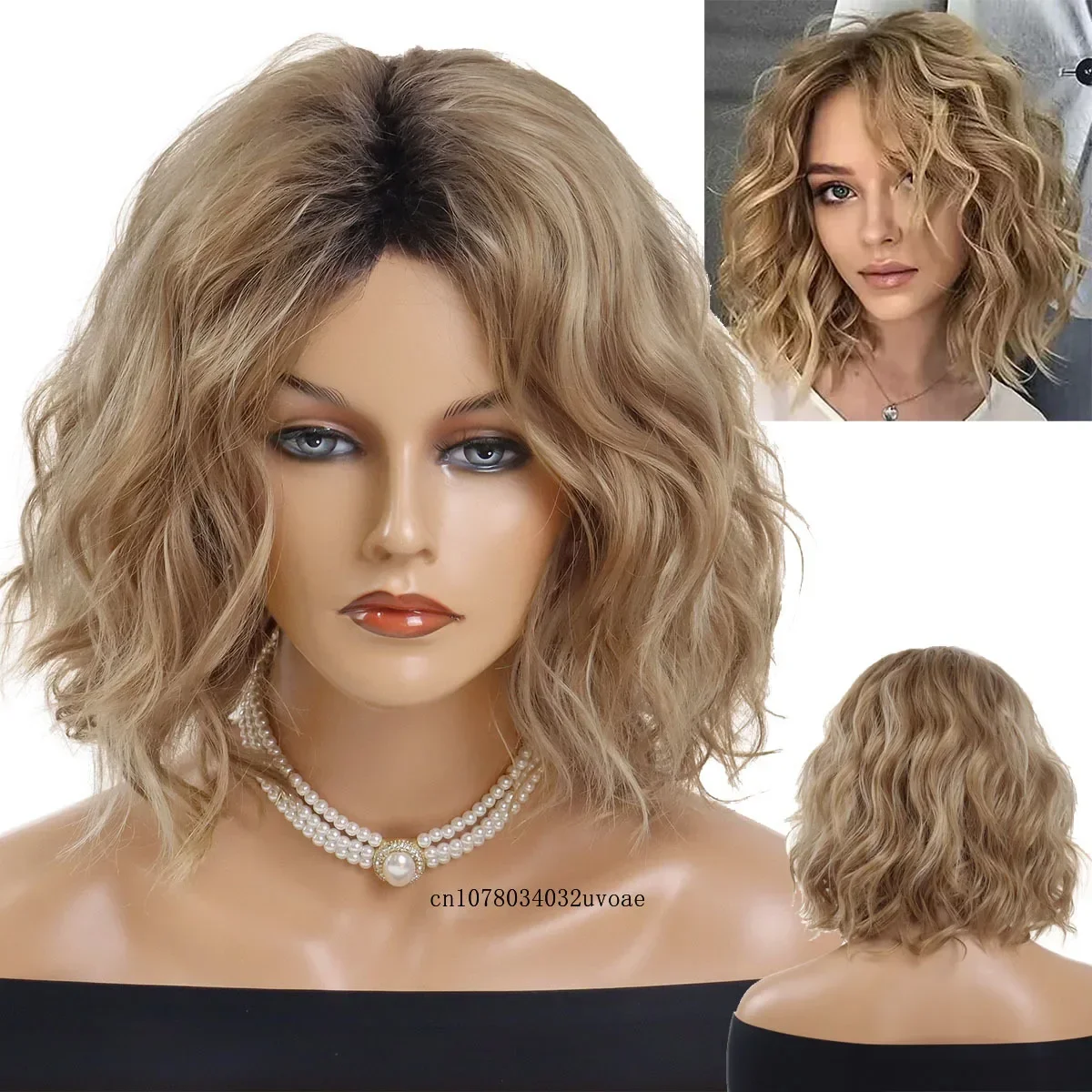 Dark Root Ombre Blonde Wig for Women Synthetic Short Bob Wig Natural Wave Hairstyle Stylish Female Wig Daily Cosplay Party Fiber