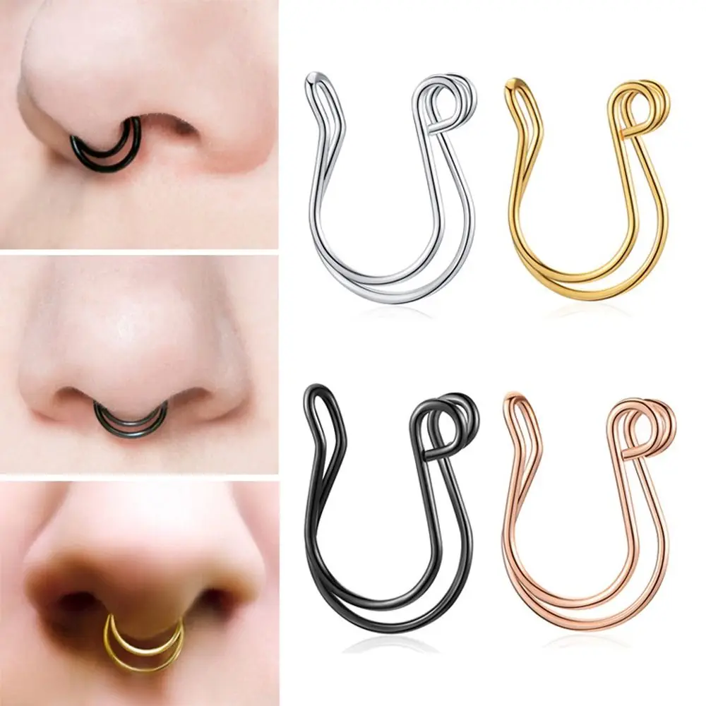 Personality Delicate U Shape Multi-color Non Piercing Double-layer Niche Design Body Jewelry Nasal Ring Men Nose Clip Nose Ring