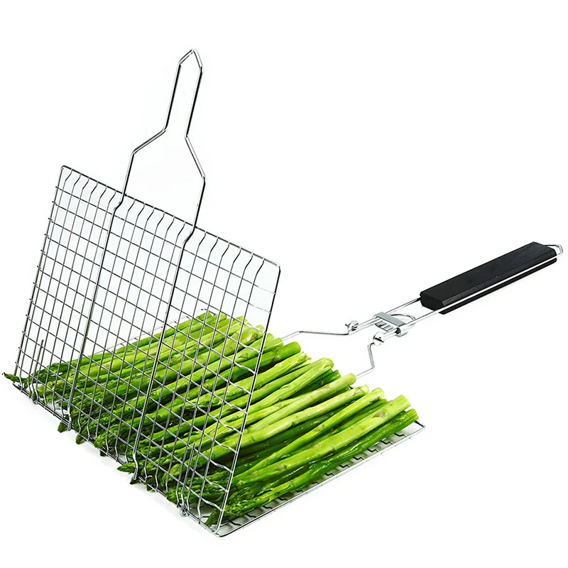 Net Portable Grilling BBQ Grill Net Basket Large with Handle for Roasting Meat