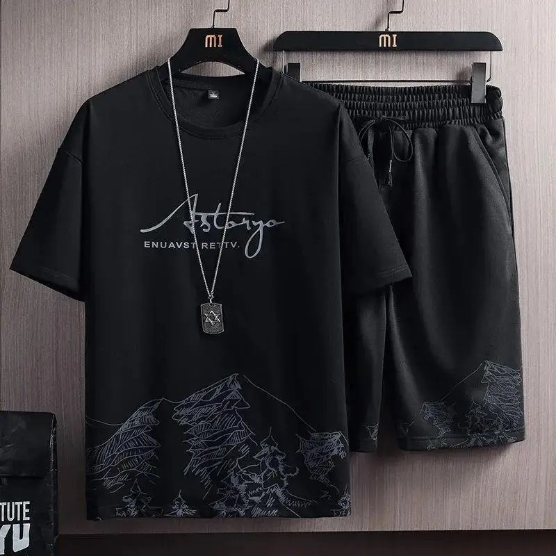 Men's Summer Clothing Set 2-Piece Short Sleeve  Shirt Thickened Fleece Lined Special Wide Fit for Autumn Season