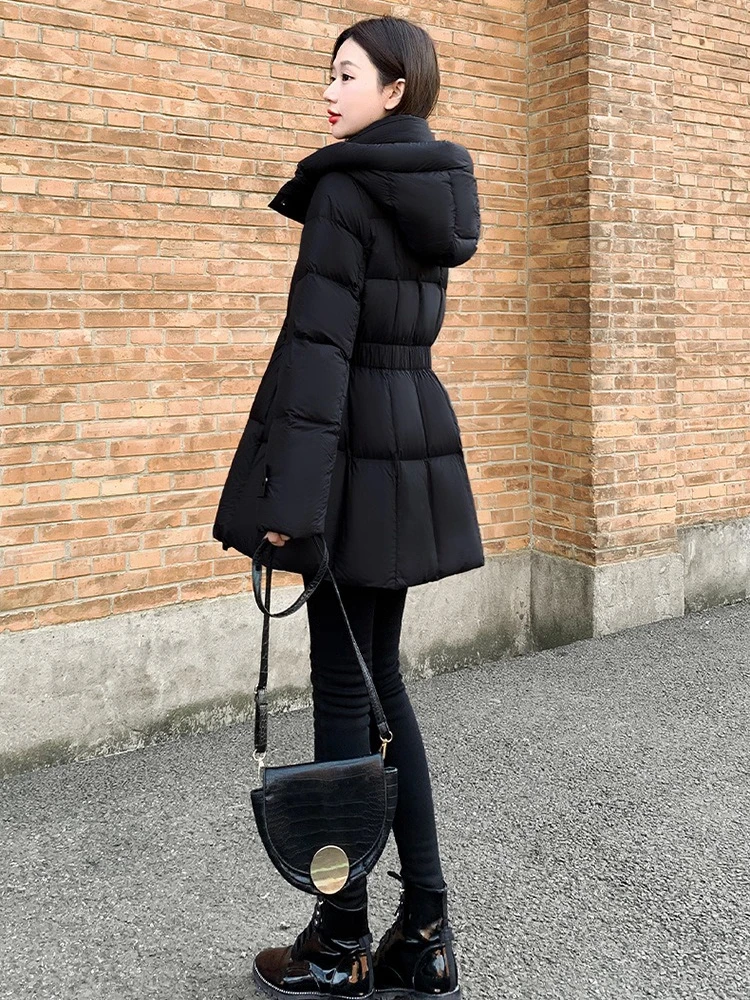 Winter Clothes Korean Chic Down Jacket For Women Hooded Zipper Drawstring Thick Warm White Duck Puffer Coat Ladies Clothing