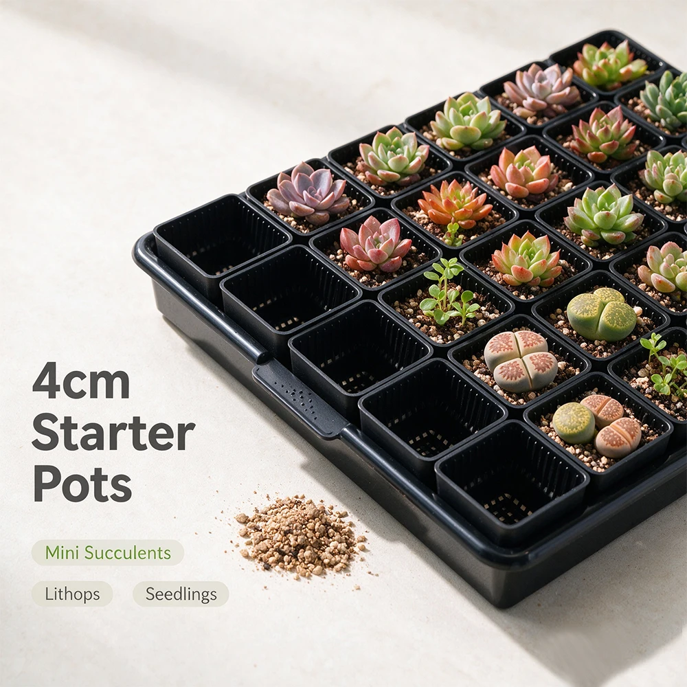 Meshpot 4cm/5cm Mini Square Succulent Pot with Tray  Breathable Seedling Nursery Pots for Succulent Propagation Planting Cups